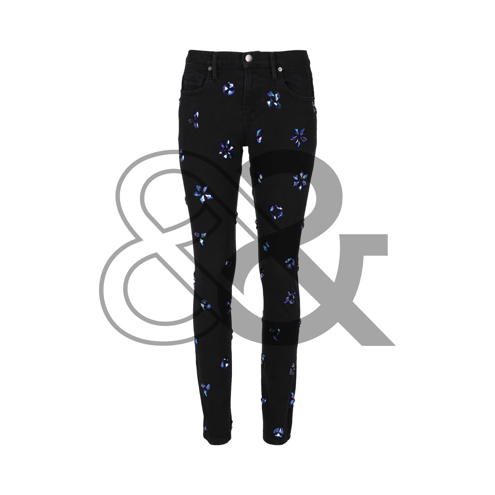 Ascension — front view of rhinestone denim