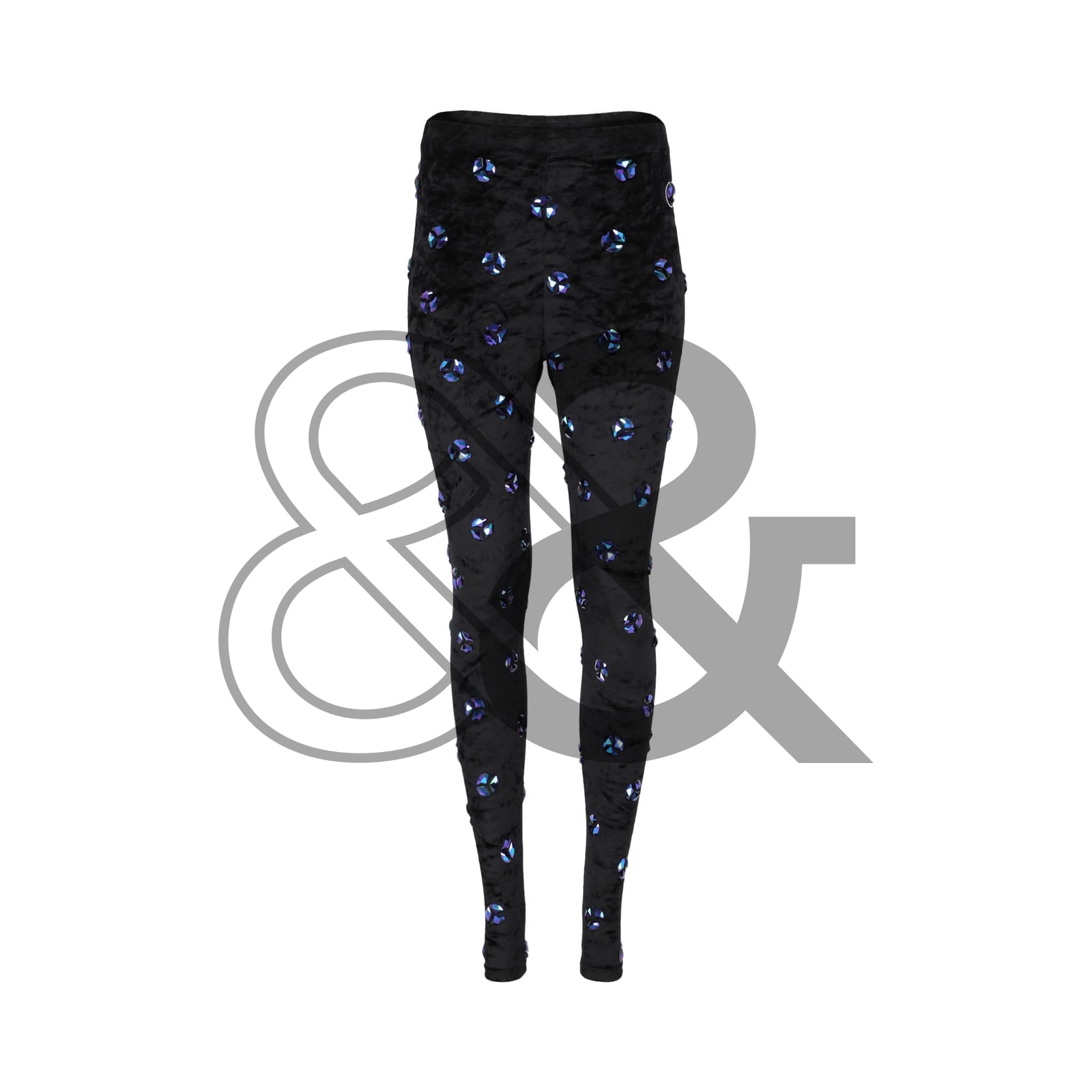 Galaxy Leggings — front view of rhinestone velvet