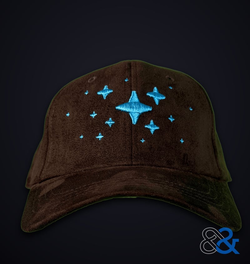 Sparkle Dad Cap -- black suede with blue 3D puff star embroidery
